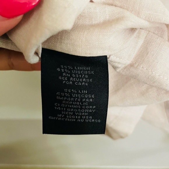 Magaschoni Men's Beige European Linen Blend Casual Button Down Shirt - Picture 6 of 9